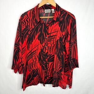 Chico's Design Red & Black Button-Down Silk Blouse 3/16
